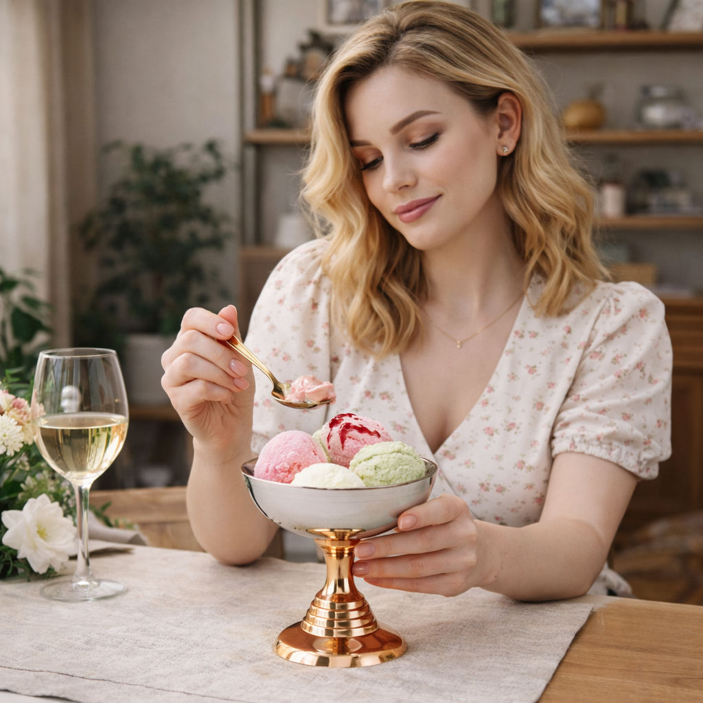 Pure steel ice cream cup with copper stand| a blend of elegance and utility